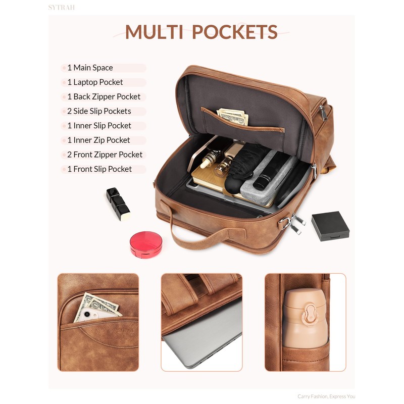 SYTRAH Leather Laptop Backpack, 15.6 Inch Business Computer Bag, Designer