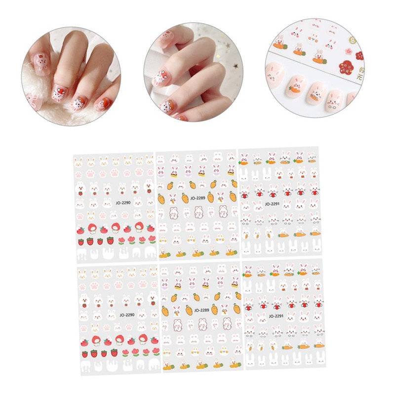 Vaguelly 2sets 6 Sheets Bunny Nail Art Stickers Cute Rabbit