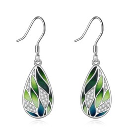 POPLYKE 925 Sterling Silver Green Bamboo Leaf Earrings Teardrop Enamel Earrings for Women Leaf Dangle Green Leaf Jewellery Birthday Gifts