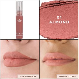 Italia Deluxe Pick 1 Mousse Matte Liquid Lipstick Comfortable Velvet Finish & Zipper Bag (190-01 : ALMOND, Full Size)