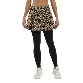 LouKeith Skirted Leggings for Women Athletic Skirt with Leggings Yoga Running Golf Tennis Skirts with 4 Pockets, Leopard, Large