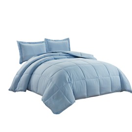 Chezmoi Collection 3-Piece Down Alternative Comforter Set - Lightweight All Seasons Luxurious Brushed Microfiber Comforter (Oversized King, Chambray Blue)