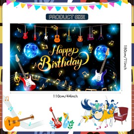 Music Note Guitar Happy Birthday Banner, Musical Note Rock and Roll Party Decorations for Boys, Girls & Adults Karaoke Themed Photography Background