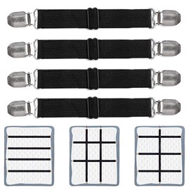 Adjustable Bed Sheet Clips, Sheet Fasteners Holder Straps and Suspenders, Gripper, Extend From 21" to 80" Long Style Elastic Fasteners Bands Heavy Duty Suit for Mattress, Bedsheets, Couch, and More