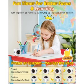 Pomodoro Timer Cube Visual Productivity Flip Timer for Kids Classroom Desk, 5/10/25/50min& Custom Countdown, Silent&Sound Mode Digital Cube for ADHD Study Work School Game Kitchen (White)