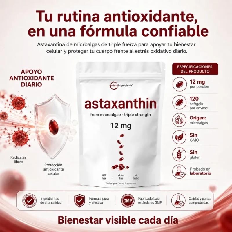Astaxantina De Microalgas 12 Mg 120 Softgels Triple Fuerza