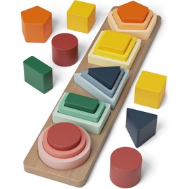 Joozmui Wooden Montessori Toy from 1 2 Years, Wooden Toy Motor Skills Toy Baby Toy 1 Year Educational Toy Gift for Toddlers - Wooden Sorting & Stacking Toy