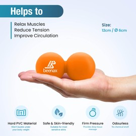 Beenax Peanut Massage Ball - Double Lacrosse Ball - Perfect for Trigger Point Therapy, Myofascial Release, Deep Tissue Massage, Yoga - Designed to Relieve Stress and Relax Tight Muscles