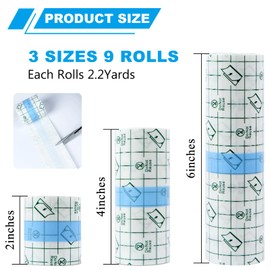 Emalla 9 Rolls Second Skin Tattoo Cover, Waterproof Tattoo Aftercare Bandage Breathable Tattoo Cover Up Patch Tape Tattoo Flim 2", 4", 6" x 2.2 Yard Tattoo Supplies for Healing Wrap Swimming Shower