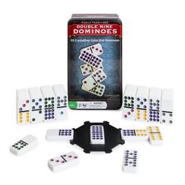 Family Traditions Double 9 Dominoes Tin, Jumbo Crystalline Dominoes