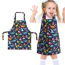 DWFEYOI Children's Apron Set, Cooking Apron Children, Children's Apron with Pockets for Boys and Girls, Adjustable Apron Children for Kitchen, Cooking, Baking, Painting, Party, multicoloured