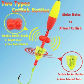 Skipaelf Catfish Rig Catfish Float Rigs,Catfishing Tackle Floats with Rattler Catfishing Equipment,5pcs Santee Cooper Rigs for Catfish Fishing 10/0 Circle Hooks