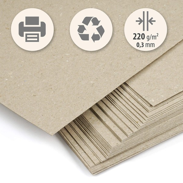 50 Sheets Thick Recycled Light Beige Kraft Paper DIN A4 220gsm Compact Card for Printing, Crafts, Scrapbooking, Business Cards