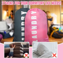 2 Pack Upgrade Extra Large Travel Laundry Bag with Drawstring，24" x 36" Durable Rip-Stop Dirty Clothes Shoulder Bag for Travel, Bathroom Home or Dormitory (Pink Grey)