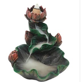 Pacific Giftware Meditation Auspicious Lotus Back Flow Cone and Stick Incense Burner Holder Infuser
