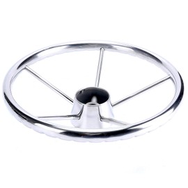Amarine-made13-1/2 Inch 5-Spoke Destroyer Style Stainless Boat Steering Wheel