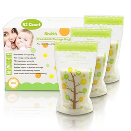 Bimirth Breastmilk Storage Bags Pre-sterilized 8oz 112counts Easy Pour Spout,BPA Free Ready to Use Double Zipper Seal Bags for Pumping Freezing and Feeding Milk Self-Standing,CPC Test Passed