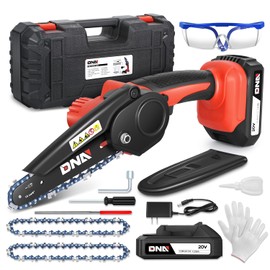 DNA MOTORING Mini Chainsaw, 6 Inch Electric Chainsaw Cordless Handheld Chainsaw with 2 20V 2000mAh Batteries, Small Chainsaw Electric Saw for Tree Trimming, Wood Cutting, Red, TOOLS-00727-RD