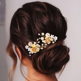 Evlry Bridal Wedding Flower Hair Pins Pearl Bridal Crystal Hair Clips Wedding Hair Accessories for Women and Girls (Pack of 2)