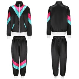 80s Outfit, Men's, Women's Costume, Tracksuit, Pop Art, Retro Style Costume, Accessories Set with Inflatable Radio, Sunglasses, Necklace, Sweatband Set for Theme Party, Fancy Dress, Black, 15L