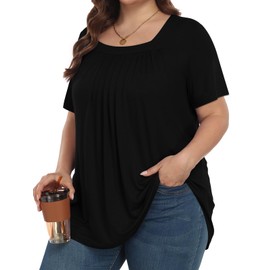 MUSE SHOW Womens Plus Size Tops Tunic Summer Short Sleeve Loose Shirts Clothes Black 5X