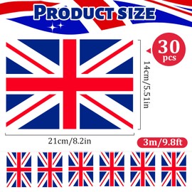 10 Metre Union Jack Bunting Banner with 30 Flags, 14 x 21 cm Rectangle British UK String Flags for British National Day, King’s Coronation, Street Parties, Sports Events, Wall and Garden Decorations
