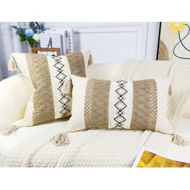 DRNOU Boho Pillow Covers 26x26,Cotton and Burlap Euro Sham Pillow Covers Decorative Pillow Case for Couch Bed Sofa Farmhouse Office,Rustic Retro,Set of 2 Black