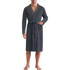 Ekouaer Mens Robes Lightweight Waffle Knit Spa Bathrobe Soft Kimono Shower Robe V Neck Long Sleeve Sleepwear with Pockets