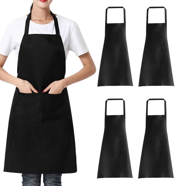 Wzhtuzi 4 Packs Black Cooking Apron, Kitchen Apron, Cotton Apron
