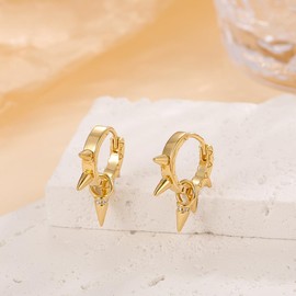 14K Gold Plated Punk Rivet Hoop Earrings for Women,Dainty Silver Small Gothic Spike Huggie Earrings,Personality Party Band Bar Jewelry Gifts (Gold)