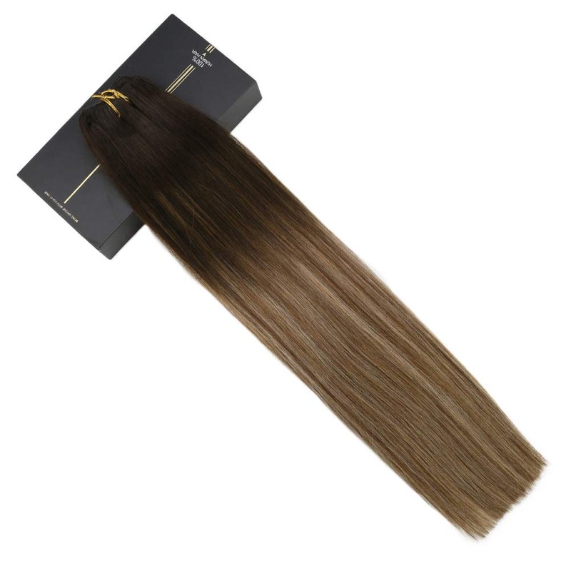 Ugeat Clip in Hair Extensions Balayage Hair Extensions Darkest Brown