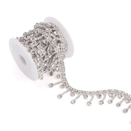 Pandahall 1.8 m Rhinestone Ribbon Tassel Chain Diamond Trim Fringe Crystal Rhinestone Cup Chain Long Tassel Clear Trim for Wedding Dress Decor