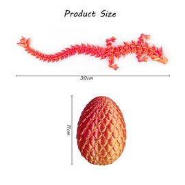 30cm 3D Printed Dragon, Flexible 13cm Joints 3D Dragon Eggs With Dragon Inside, Articulated 3D Printed Fidget Toy, Creative Decoration For Home Office Desk Dragon Fidget Toy (Red Gold)