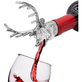 Jsacemxi Wine Pourer Wine Aerators Stainless Deer Stag Head Wine Pourer Stags Head Bottle Pourer Unique Gift Ideas Bar Accessories Birthday and Wedding Christmas Gifts (Silver white)