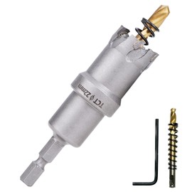 [For Impact Driver] Carbide Stainless Steel Hole Saw [Hexagonal Shaft 0.25 inch (6.35 mm)] Iron, Metal and Woodworking Compatible with Drilling, Electric Drill, Driver Hole Cutter (0.9 inches (22 mm)