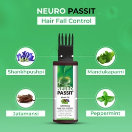 Passion Indulge Natural Neuropassit NTstress Hair fall control & Cooling oil, Reduce Stress & Anxiety | Anti Dandruff | Promote Good Sleep | Natural & Vegan | All Hair Type - 100ml