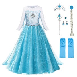 URAQT Girls Princess Costume with Princess Crown Magic Wand Accessories, Princess Dress Up for Girls, Deluxe Shining Cloak Fancy Dress for Party/Cosplay/Bridesmaid Light Green