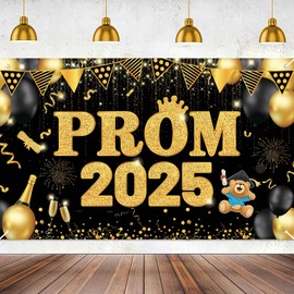 ZKFSIE Prom Night Banner Prom Decorations 2025, Class of 2025, Black with Gold/Purple accents, 110 x 180 cm (43 x 71 Inch)