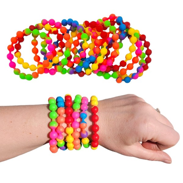 Zugar Land Colorful Rainbow Stretchy Rubber Bracelets (12 Pack) 8" Great Kids and Adults. Perfect for Party Favors, Carnival Prizes, Goodie Bags, Fundraisers, Giveaways, etc. (12)