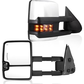PZ Towing Mirrors Compatible for 2003-2007 Chevy Silverado Suburban GMC Sierra 1500 2500 3500 HD Chrome Power Heated LED Arrow Light Smoked Clearance Lamp Turn Signal Pair Set