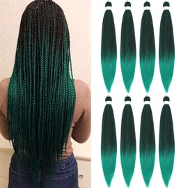 Ombre Green Braiding Hair Pre Stretched,26 Inch 8 Pack Two Tone Prestretched Braiding Hair For Black Women,Professional Synthetic For Crochet Braids,Soft Yaki Straight(26in,8pc,1B/green#)