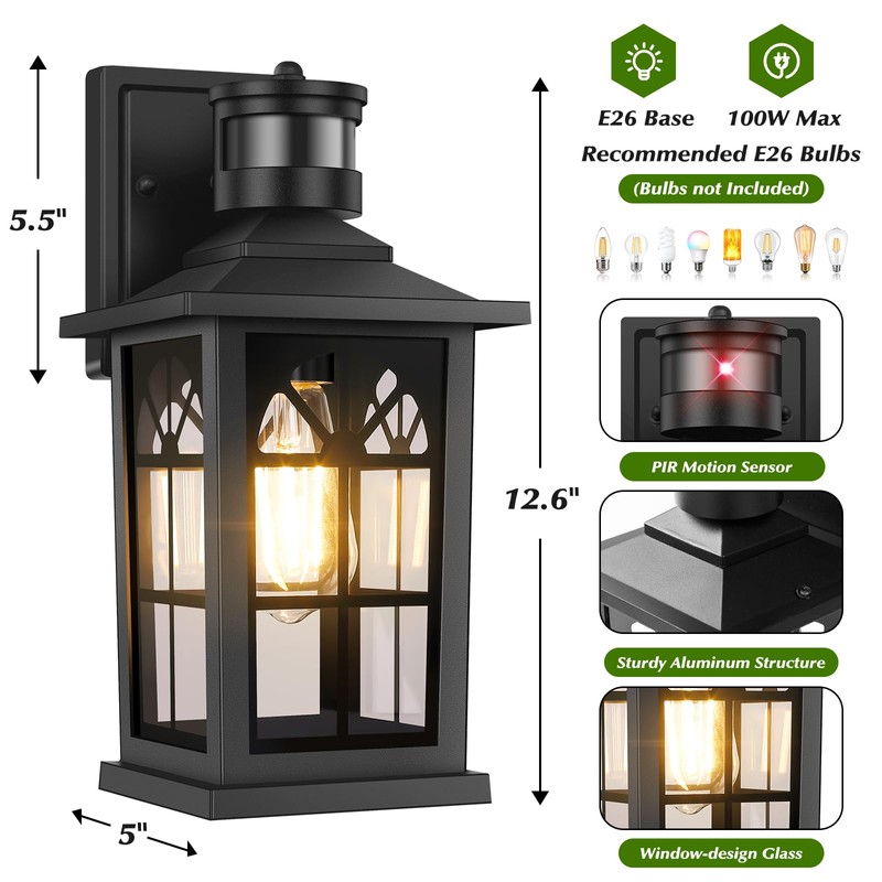 Motion Sensor Outdoor Light Fixture, Dusk to Dawn Porch Light