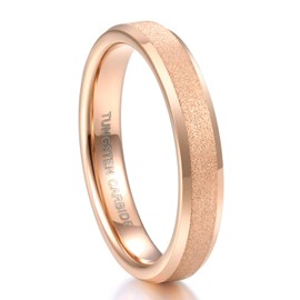 Greenpod 4mm Rose Gold Wedding Bands for Women Sandblasted Tungsten Rings Comfort fit Size 7