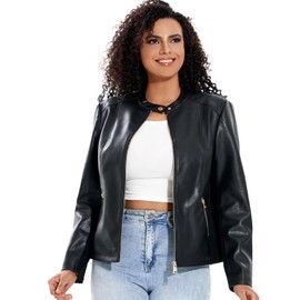 Women's Faux Leather Jacket Plus Size Moto Biker Pu Zip Up Motorcycle Coat 3X