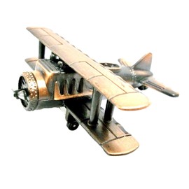 Metal Die Cast Bronze Airplane Miniature Pencil Sharpener - Bi-plane Model Cast Airplanes