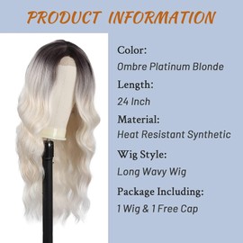 Long Wavy Wig for Women Curly Wavy Wig Natural Synthetic Heat-Resistant Fiber Middle Part Wig 26 Inch