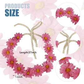 1 Pack Flower Headband, Flower Crown, Sunflower Headpiece, Daisy Crown for Women, Girls, Hippie Accessories (Pink, M)
