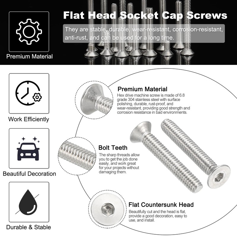 PATIKIL #8-32 x 1 Inch Flat Head Socket Cap Screws