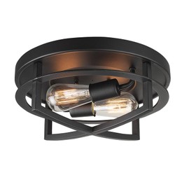 odorpower Industrial Ceiling Light Fixture Black Flush Mount Light Fixtures, 2-Light Flush Mount Ceiling Lights for Hallway Kitchen Porch Bedroom