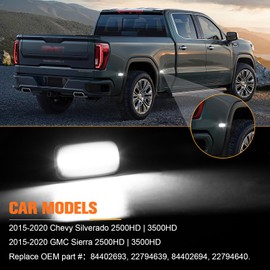 POPMOTORZ 4Pcs White LED Fender Side Marker Light Rear Bed side marker Lamp Compatible for 2015-2020 Chevy Silverado, GMC Sierra 2500HD 3500HD Rear Wheel Fender Replace OEM LED Sidemarker Lamps